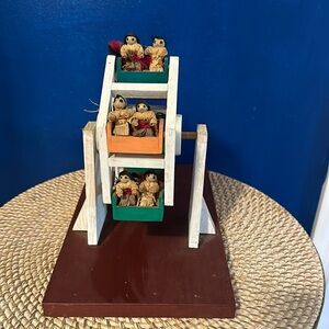 Vintage Hand Made Folk Art Wooden Hand Crank Moveable Ferris Wheel Toy